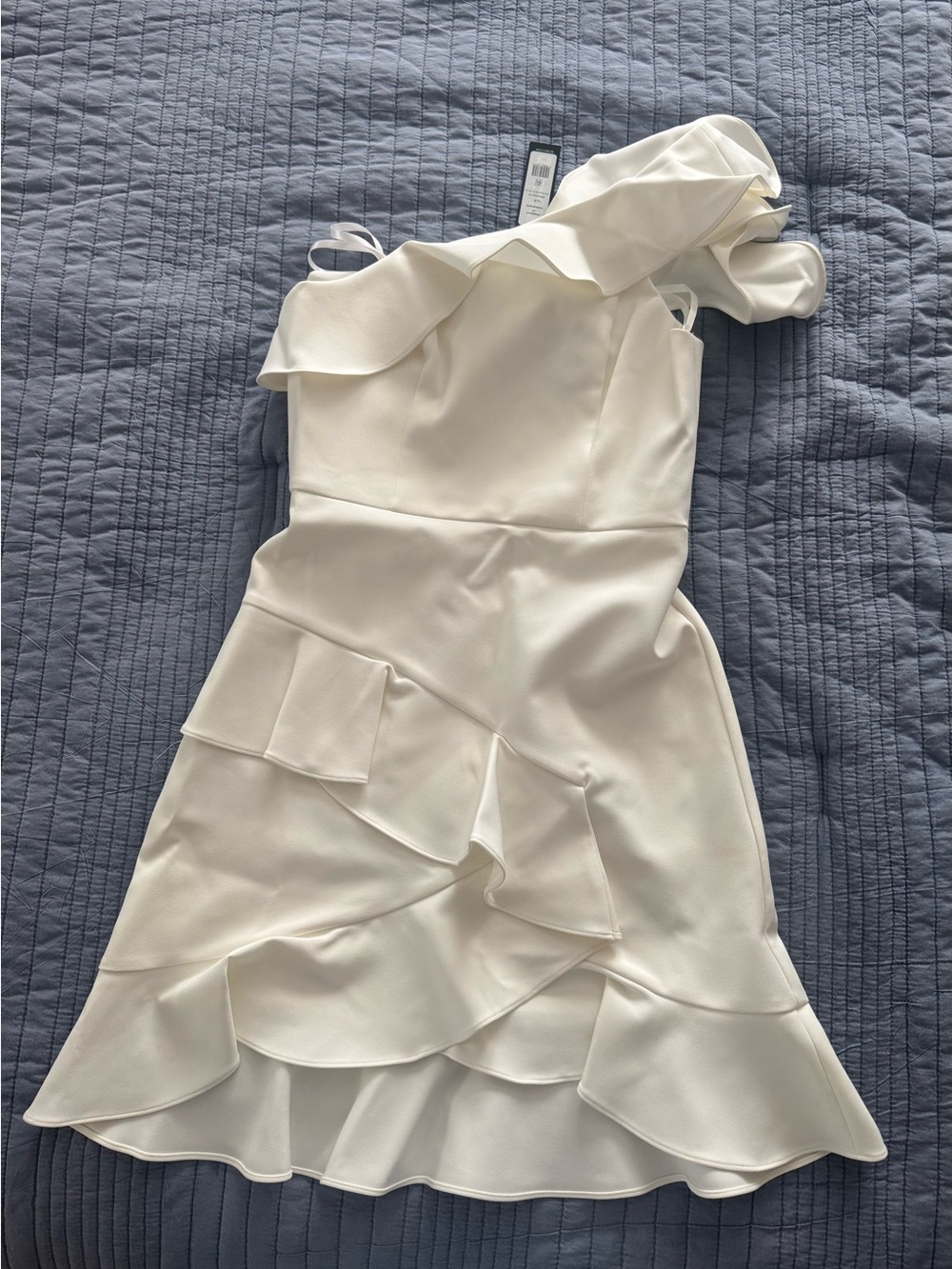 BCBG Off-White One-Shoulder Ruffle Dress